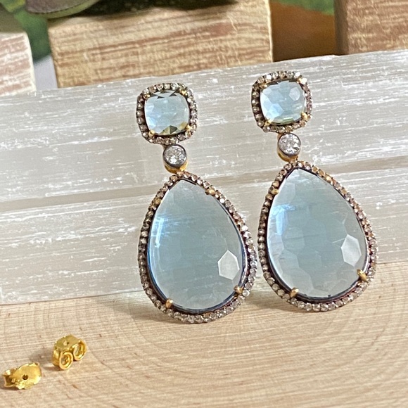 Vintage 925 Baby Blue Pear droplet Earrings 💙✨ - Picture 2 of 8